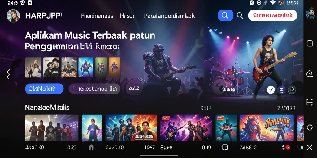 Screenshot utama HARAPJP menunjukkan antarmuka intuitif dan berbagai genre musik.