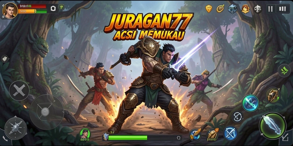 Tampilan aksi mendebarkan dalam JURAGAN77 saat berjuang melawan musuh.