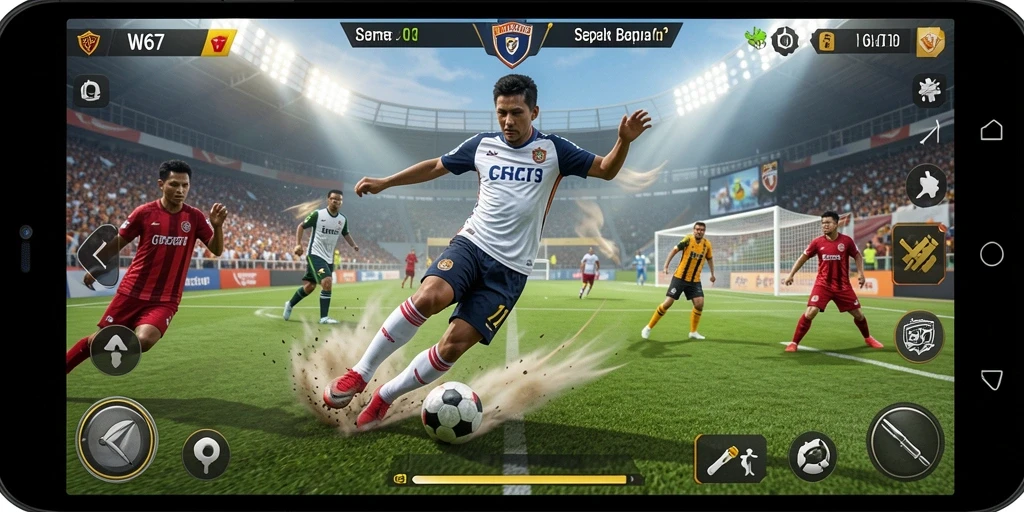 Tampilan menakjubkan gameplay W67 dalam pertandingan sepak bola.